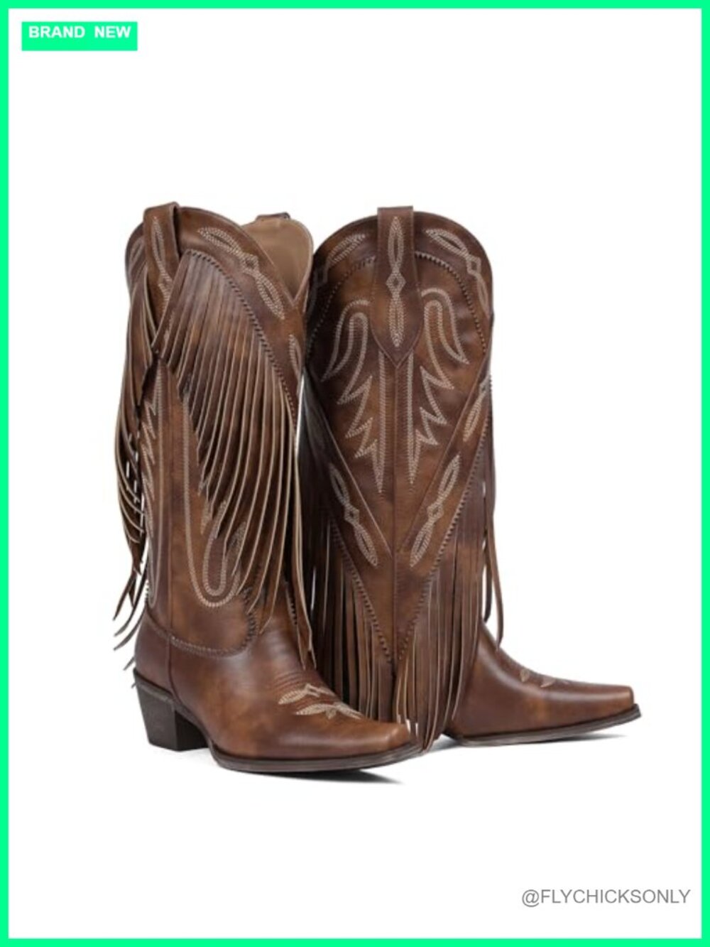 Fringe Knee High Western Cowgirl Boots Embroidered Pointed Toe Chunky Heel